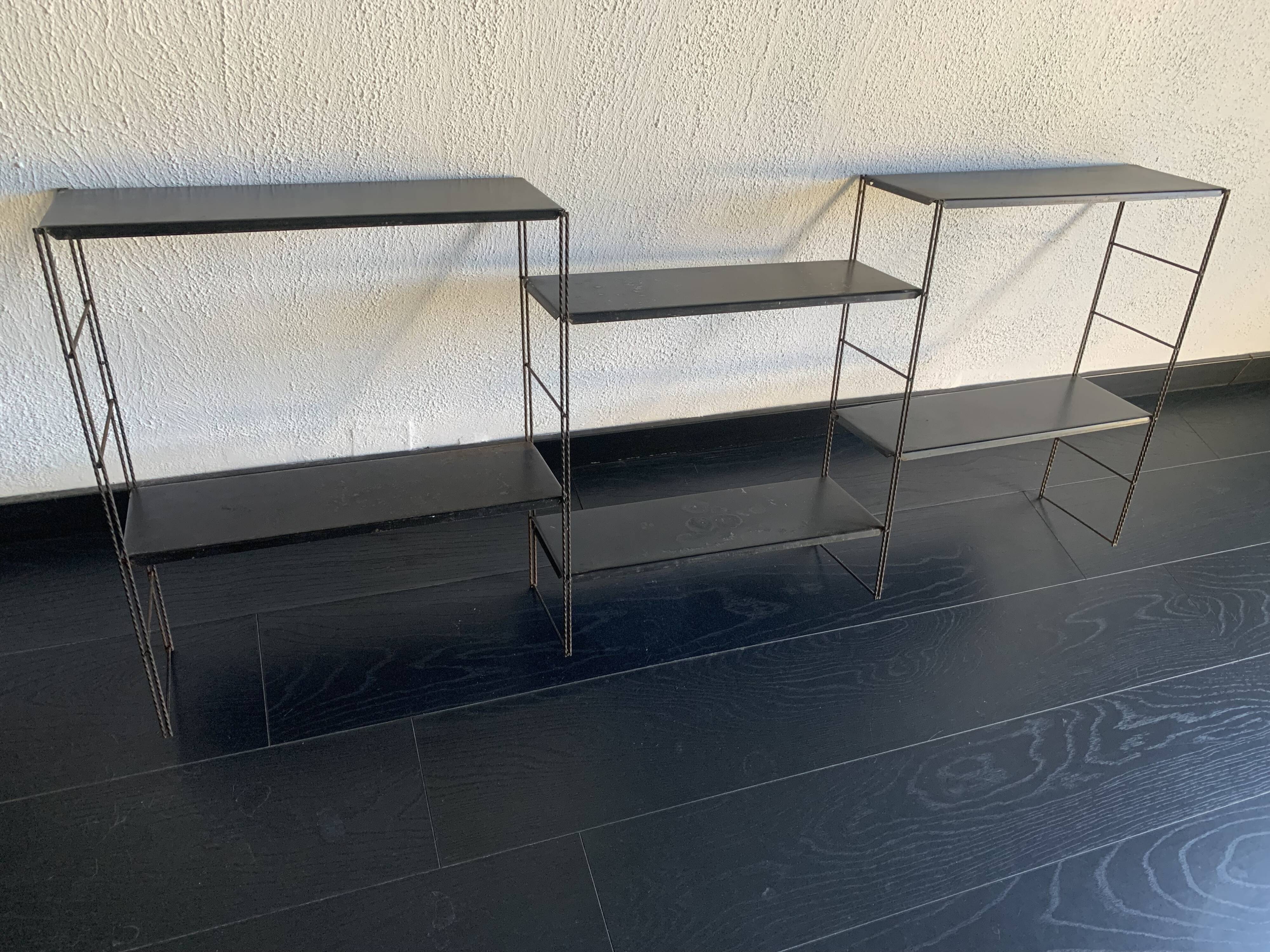 Paire étagères vintage 1960 string noires  - 49 x 58 cm
