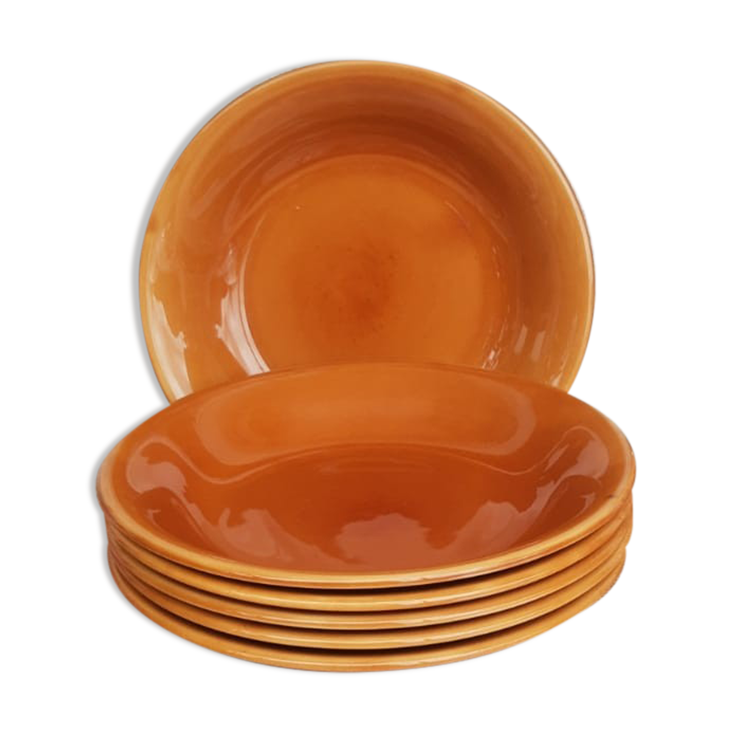 Set of 6 hollow plates Longchamp France mustard - vintage