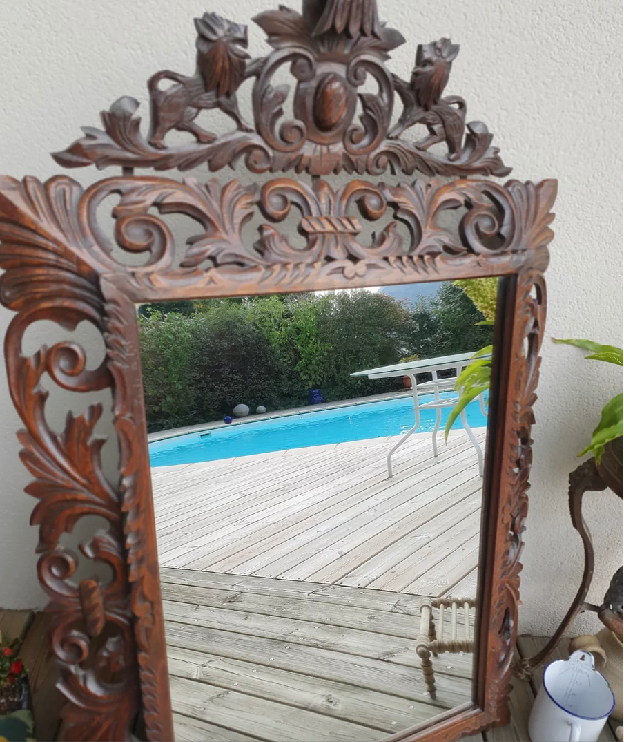 Old wood mirror carved 112x88cm