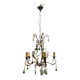 Italian 5-Light Tole Chandelier with Green & Amber Murano Glass Drops,