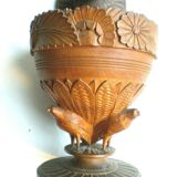 Pot à tabac bois sculpté Forêt Noire, urne aux Oiseaux Black Forest Napoléon III