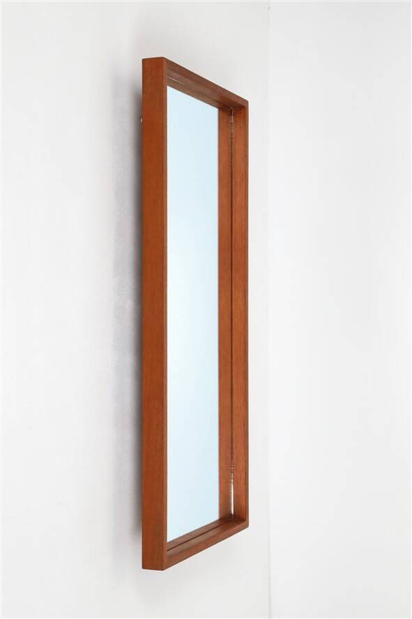 Minimalist teak wall mirror / Mid-century Danish modern design / 1960s / 1970s