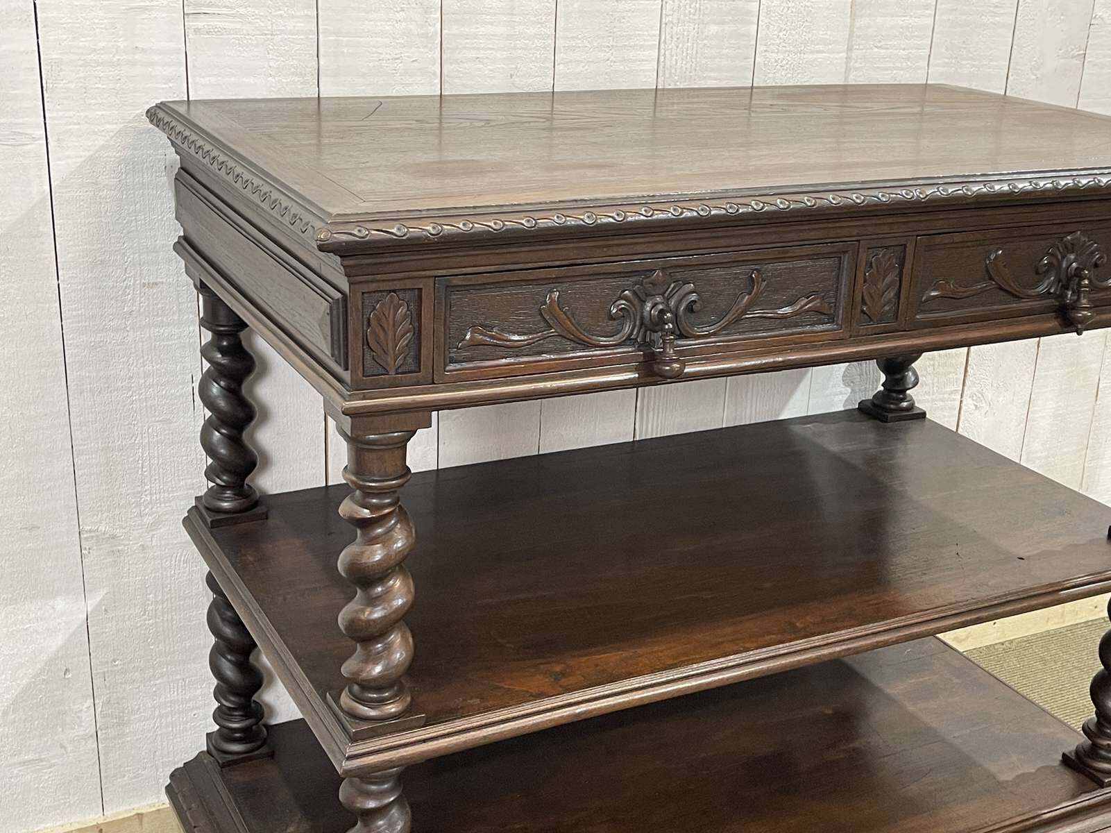 Henry II late 19th century oak serving trolley - top opens into a dresser