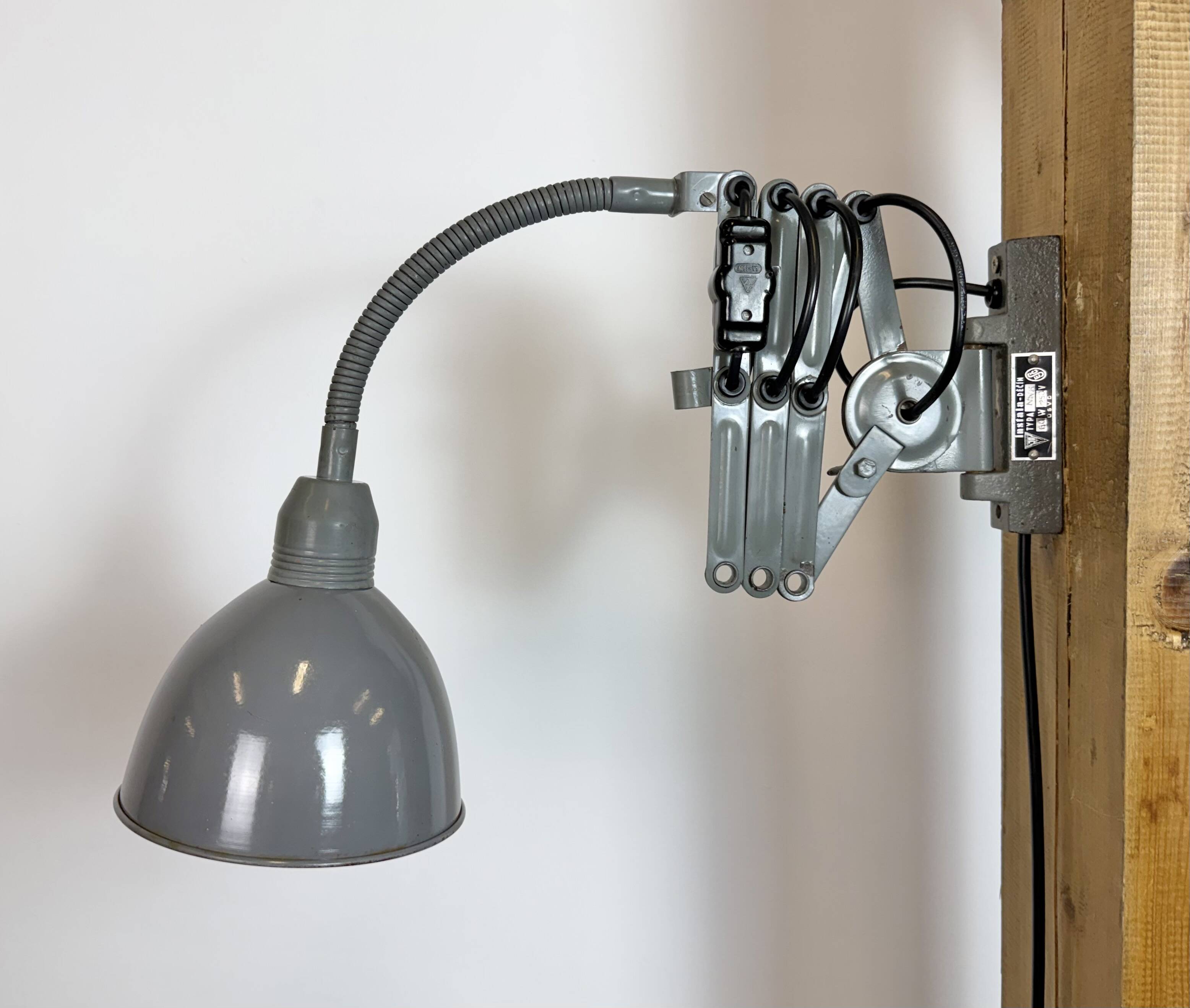 Grey Industrial Gooseneck Scissor Wall Lamp from Elektroinstala, 1960s