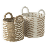 Lot de 2 paniers chevron raffia bl/nat (32x32x30cm)
