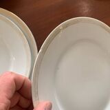 Lot of six flat plates, crockery, old white, gilded