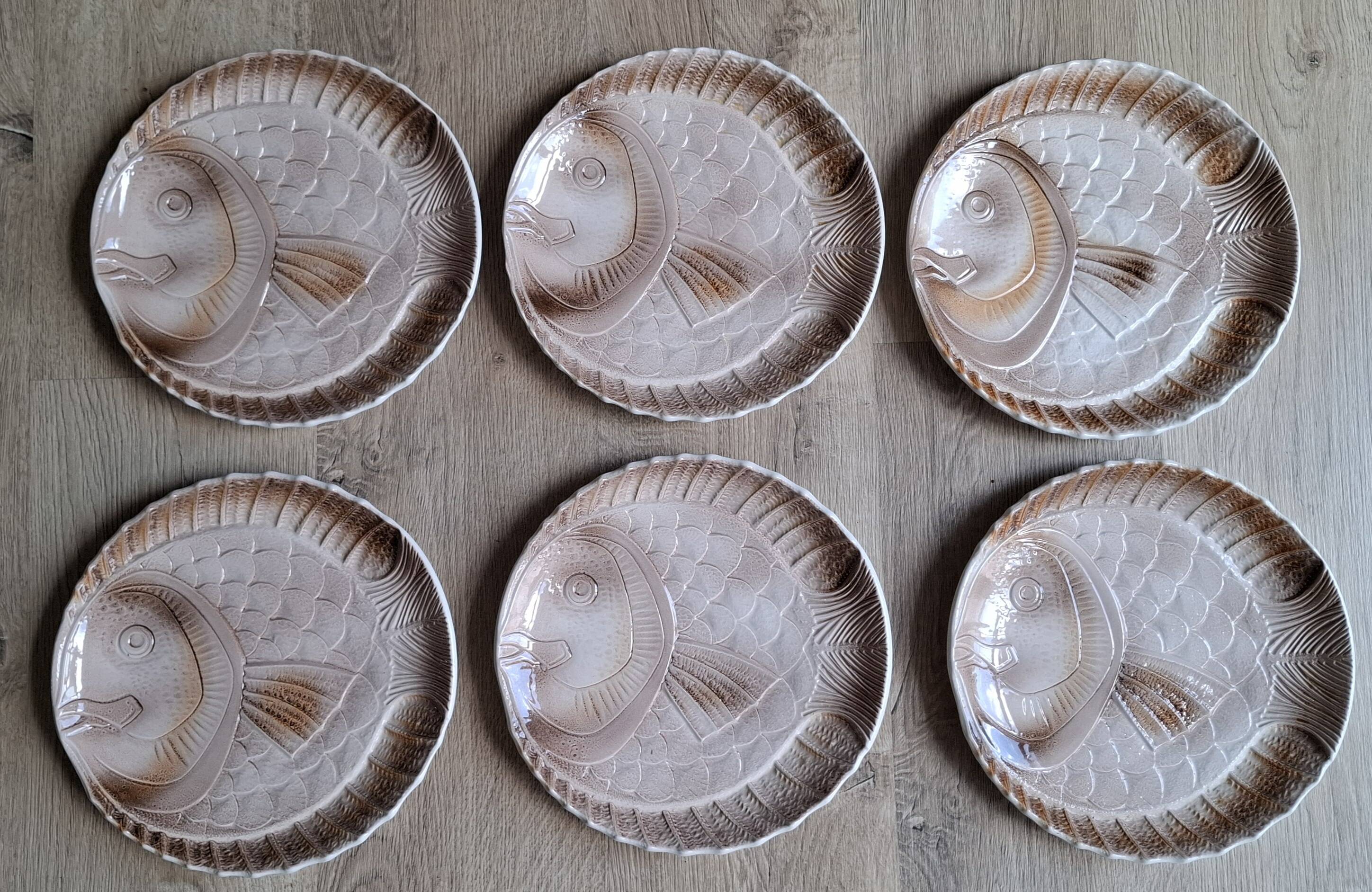 Set of 6 Sarreguemines fish plates