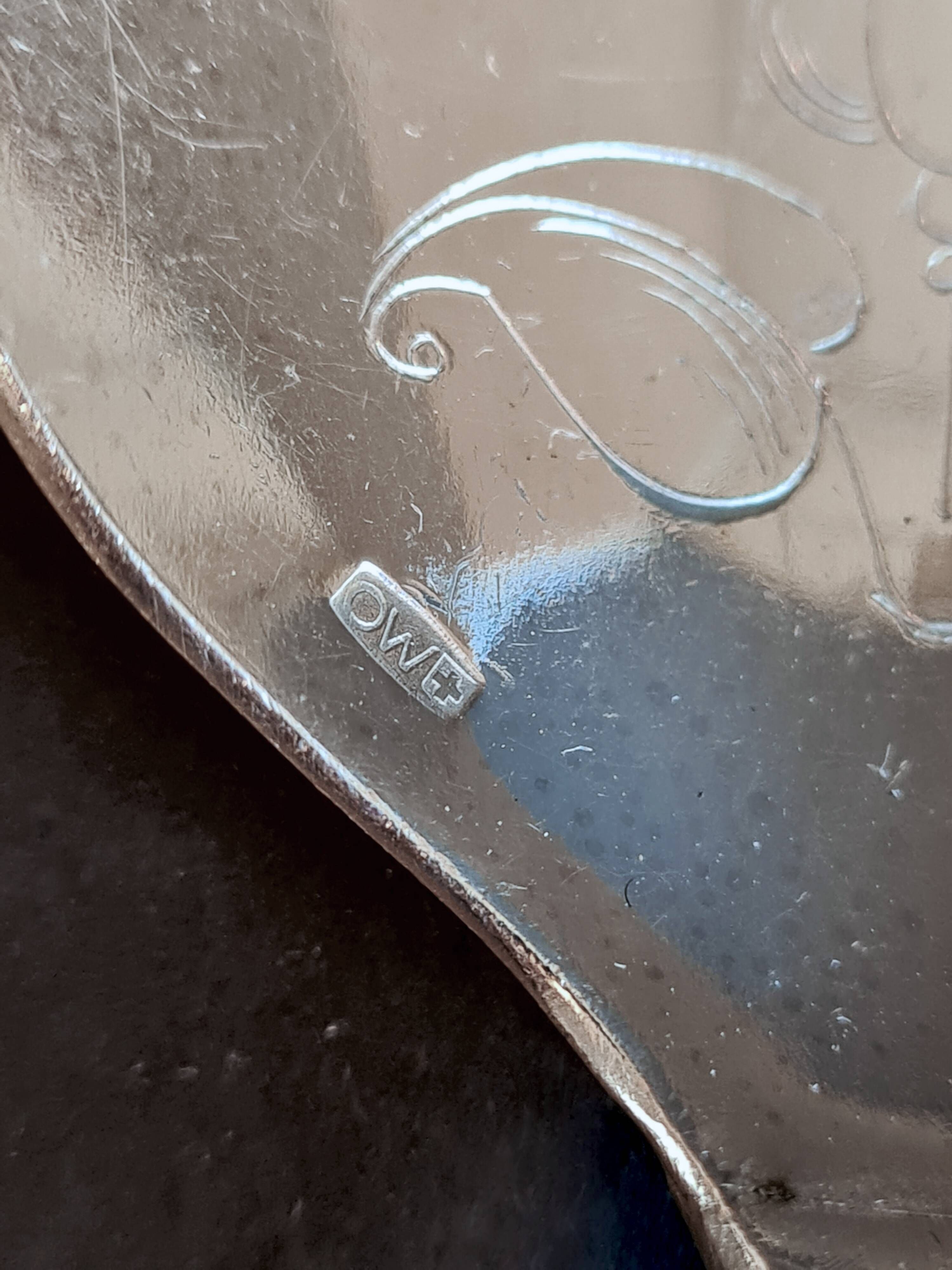 Silver-plated metal serving spoon and French fry shovel signed "Wiskmann"