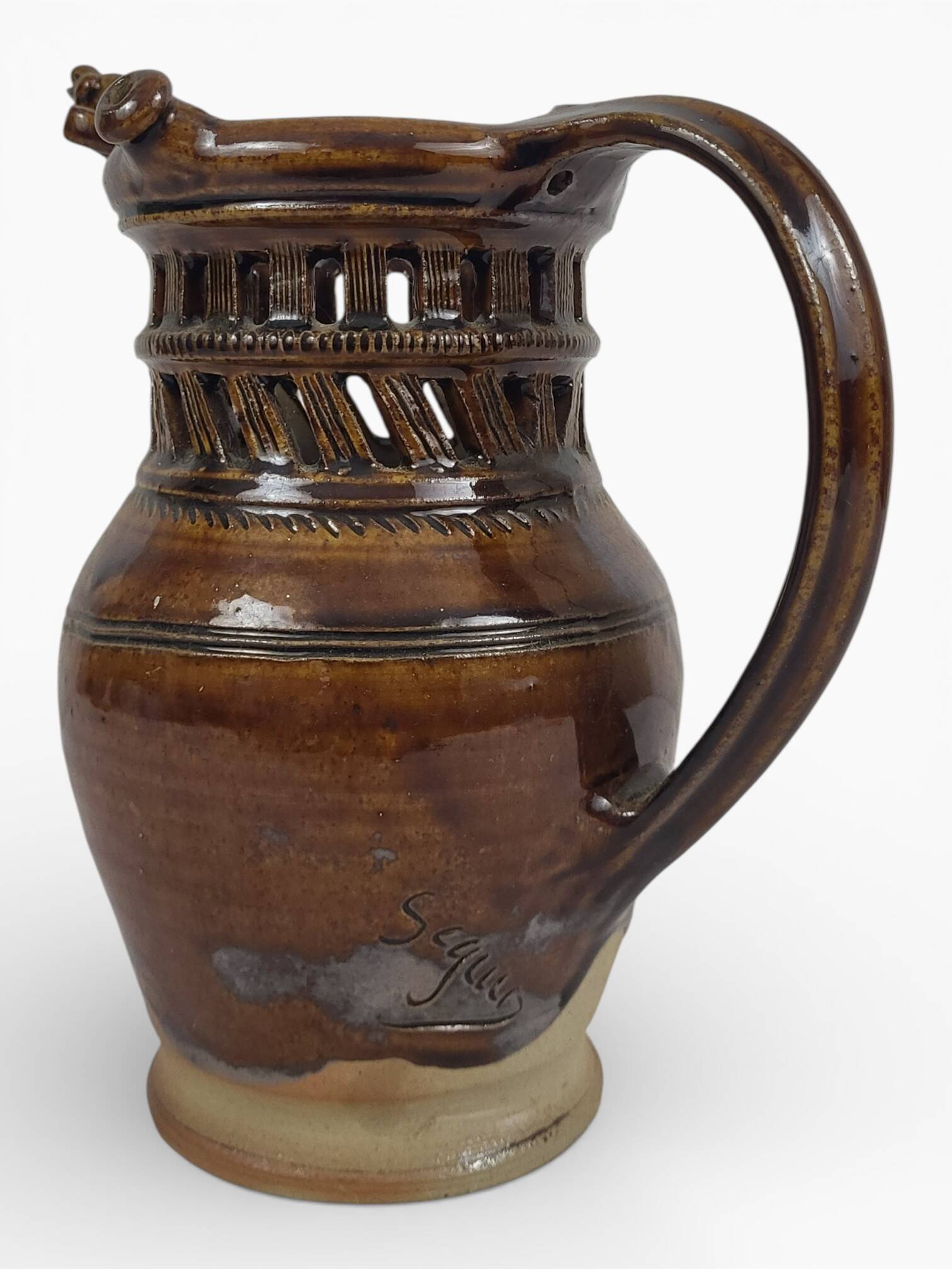Deceptive pitcher in stoneware signed Jean-Claude Seguin (1954-)