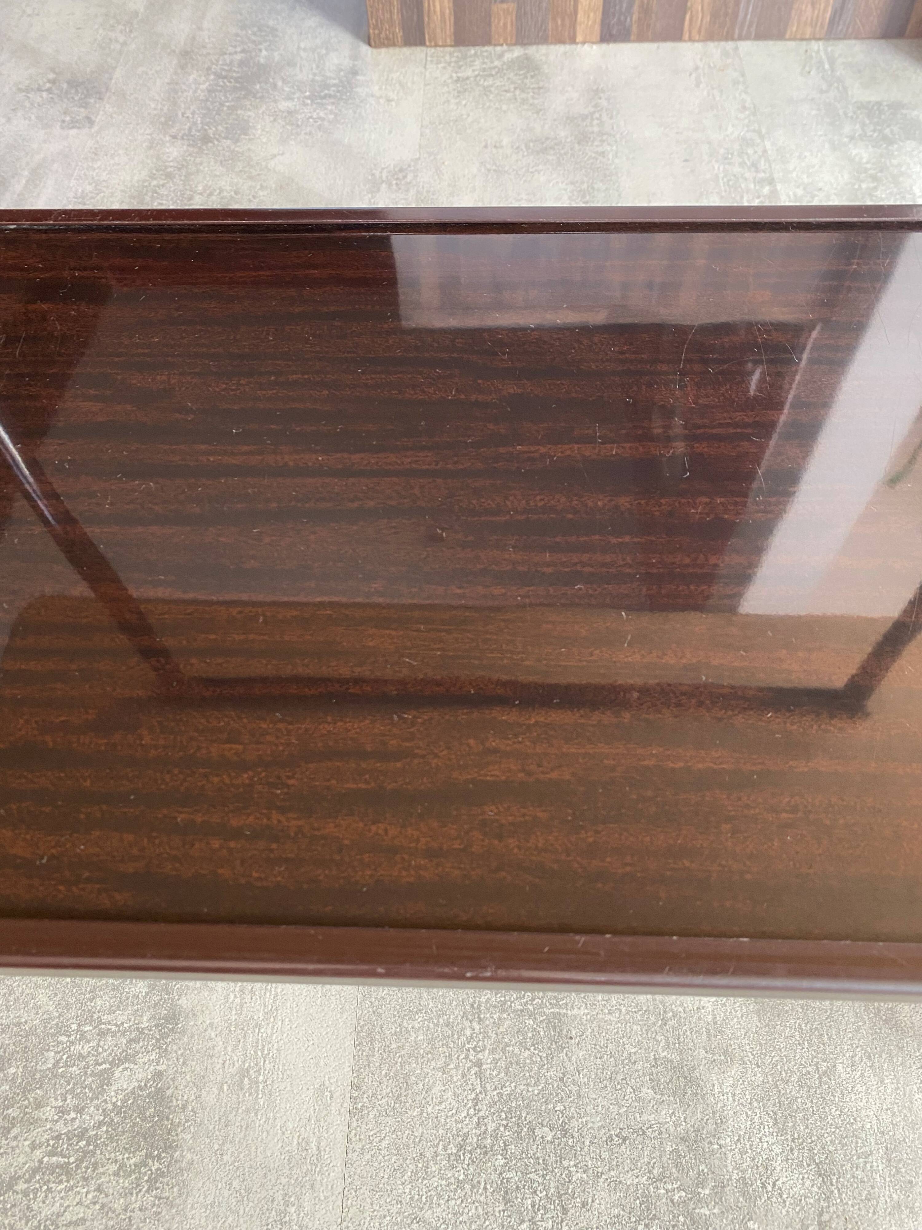 TV stand on casters, 2 brown Formica shelves, 1960s
