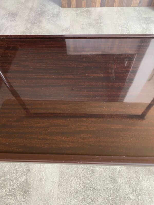 Meuble de télé à roulettes 2 plateaux formica marron 1960