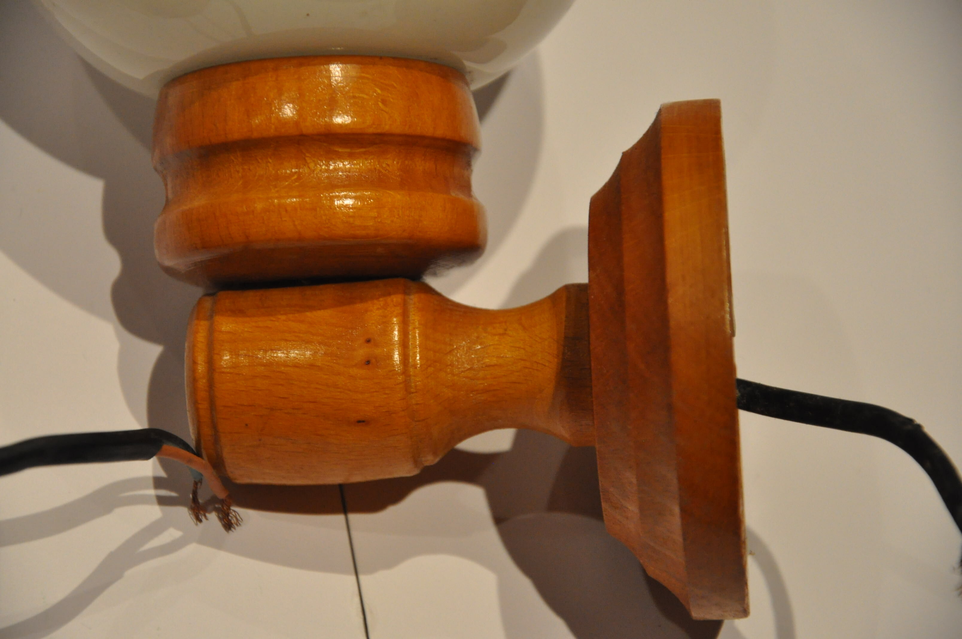 Duo of wooden wall light and glass globes