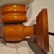 Duo of wooden wall light and glass globes