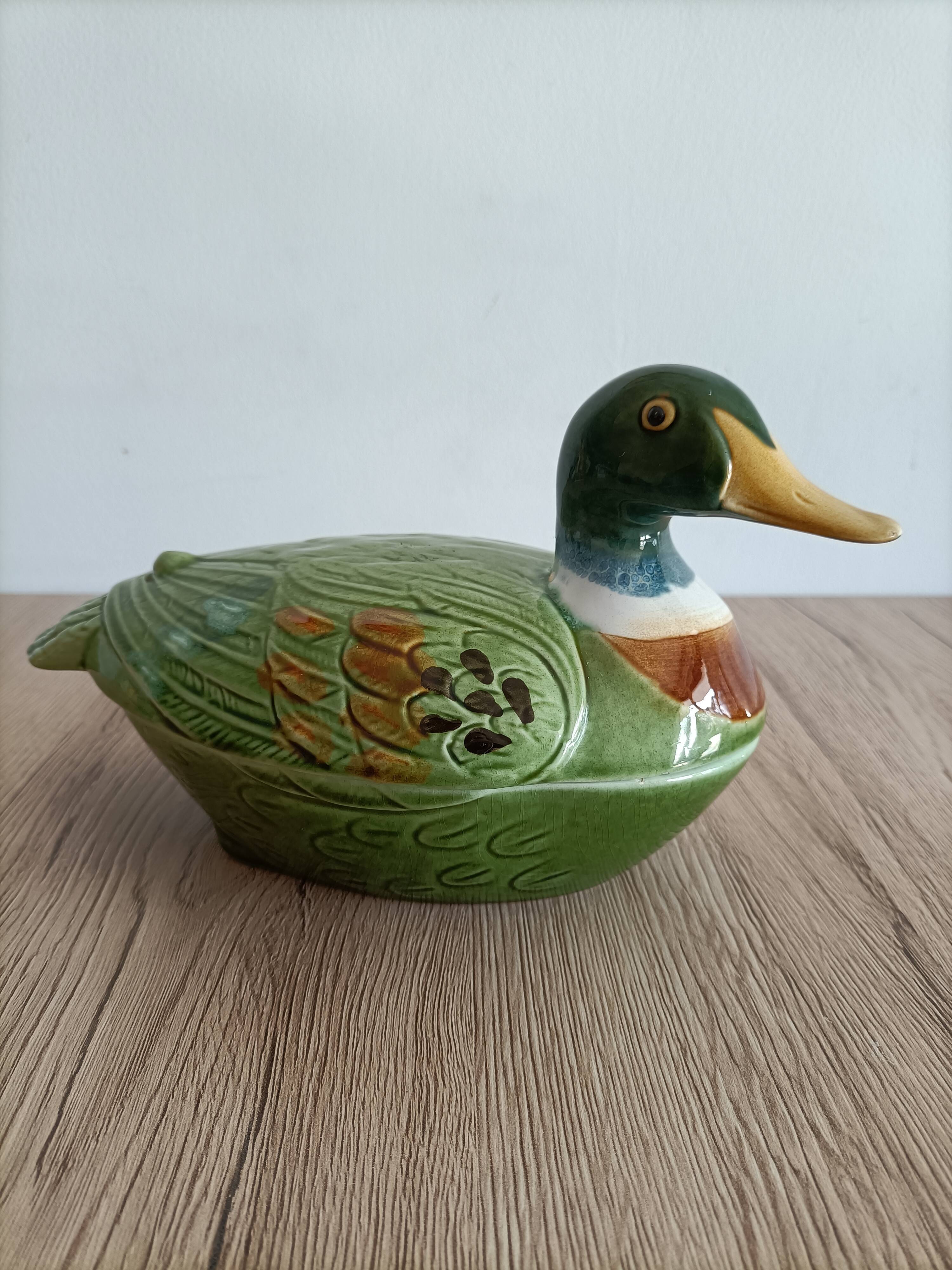 Old terrine duck Michel Caugant green ceramic