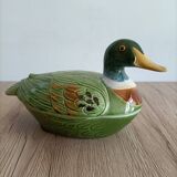 Ancienne terrine canard Michel Caugant céramique verte