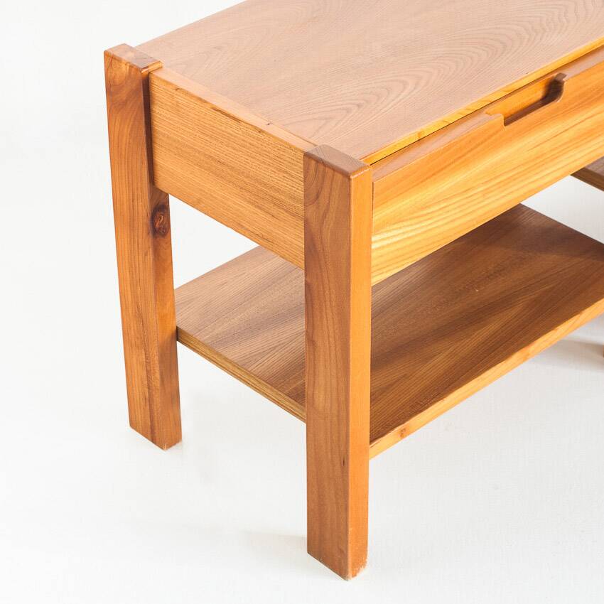 Pair of vintage bedside tables. Elm wood. France, 1970s