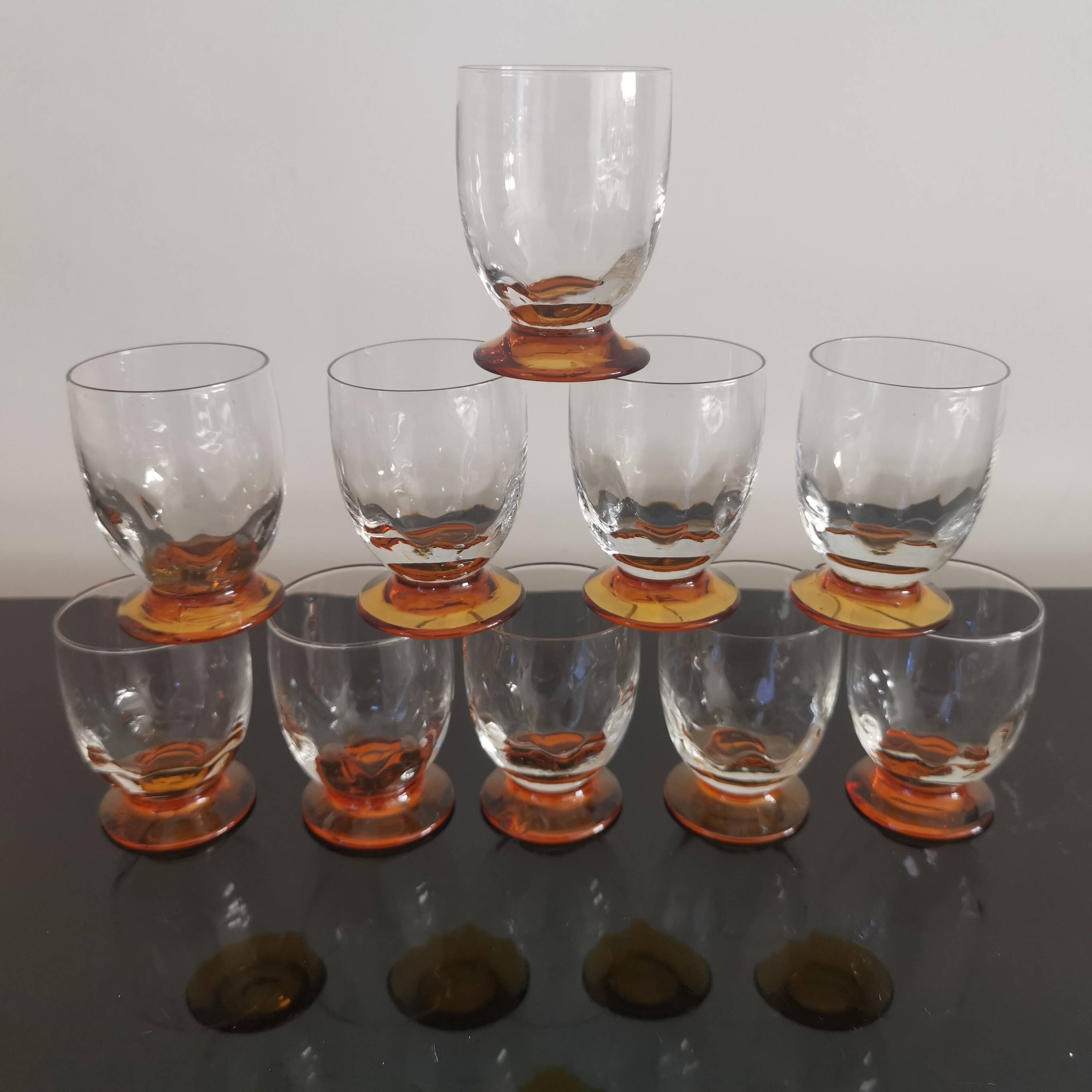 10 art-deco blown white wine glasses 1930