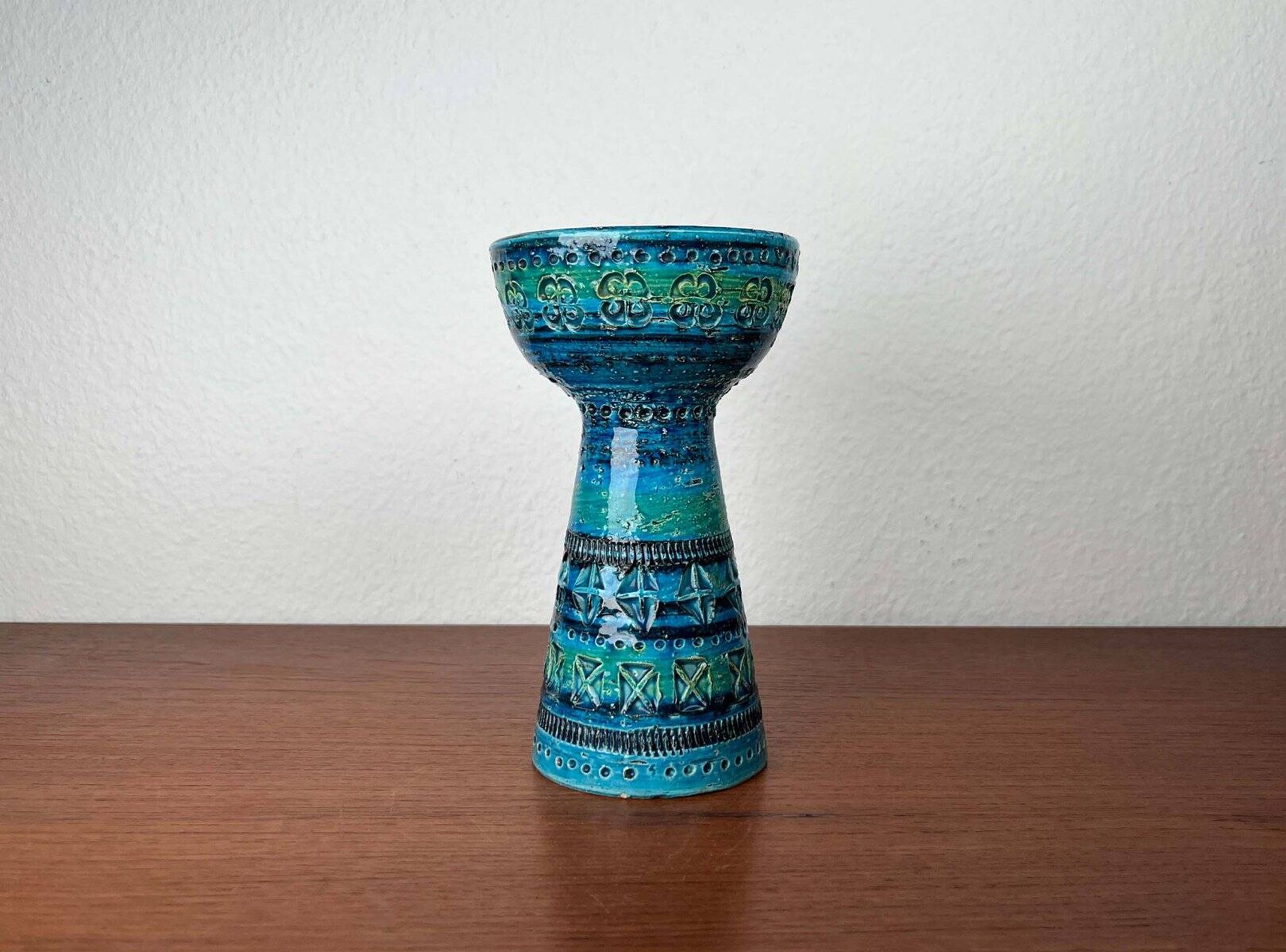 Rimini Blue Candle Holder in Mid-Century Ceramic by Aldo Londi for Bitossi, Italy, 1960s