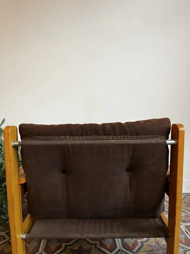 Vintage armchair – corduroy & pine