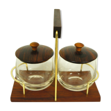 Scandinavian condiment servant made of olive wood