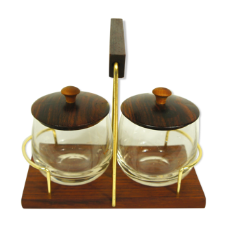 Scandinavian condiment servant made of olive wood
