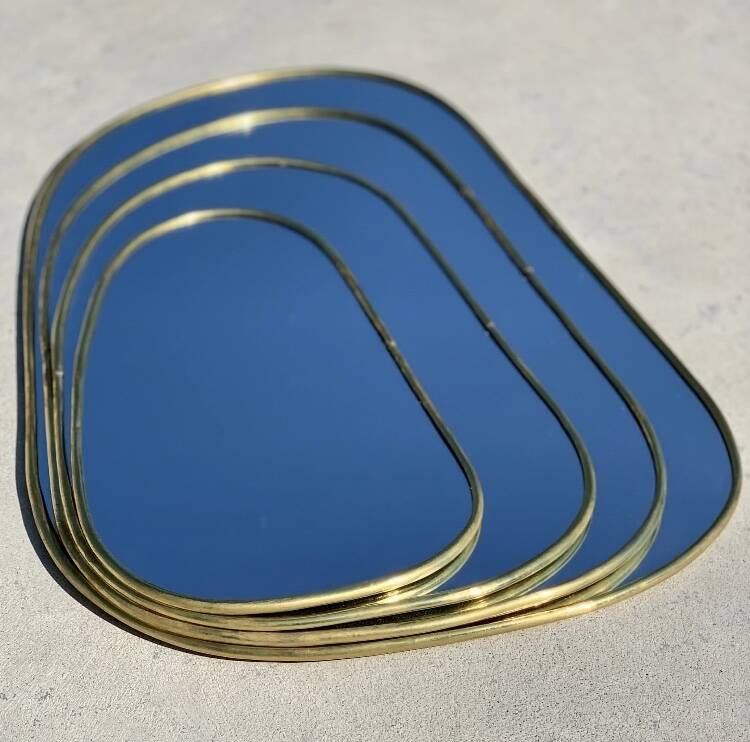 Set of 4 100% handmade golden brass mirrors