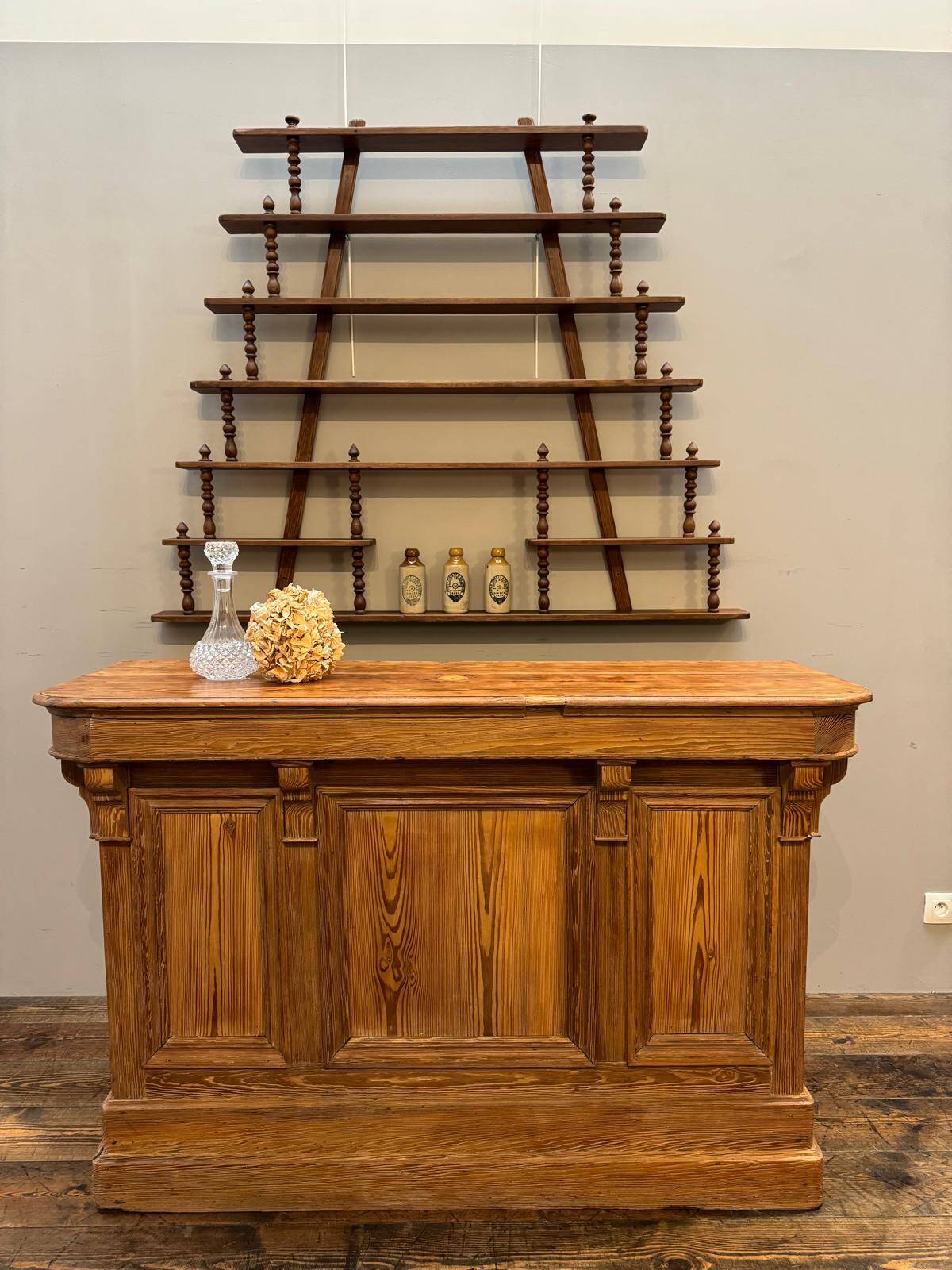 Turned wood bar wall shelf