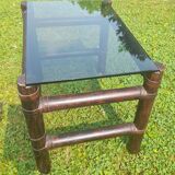 Table d'appoint vintage bambou verre fumé