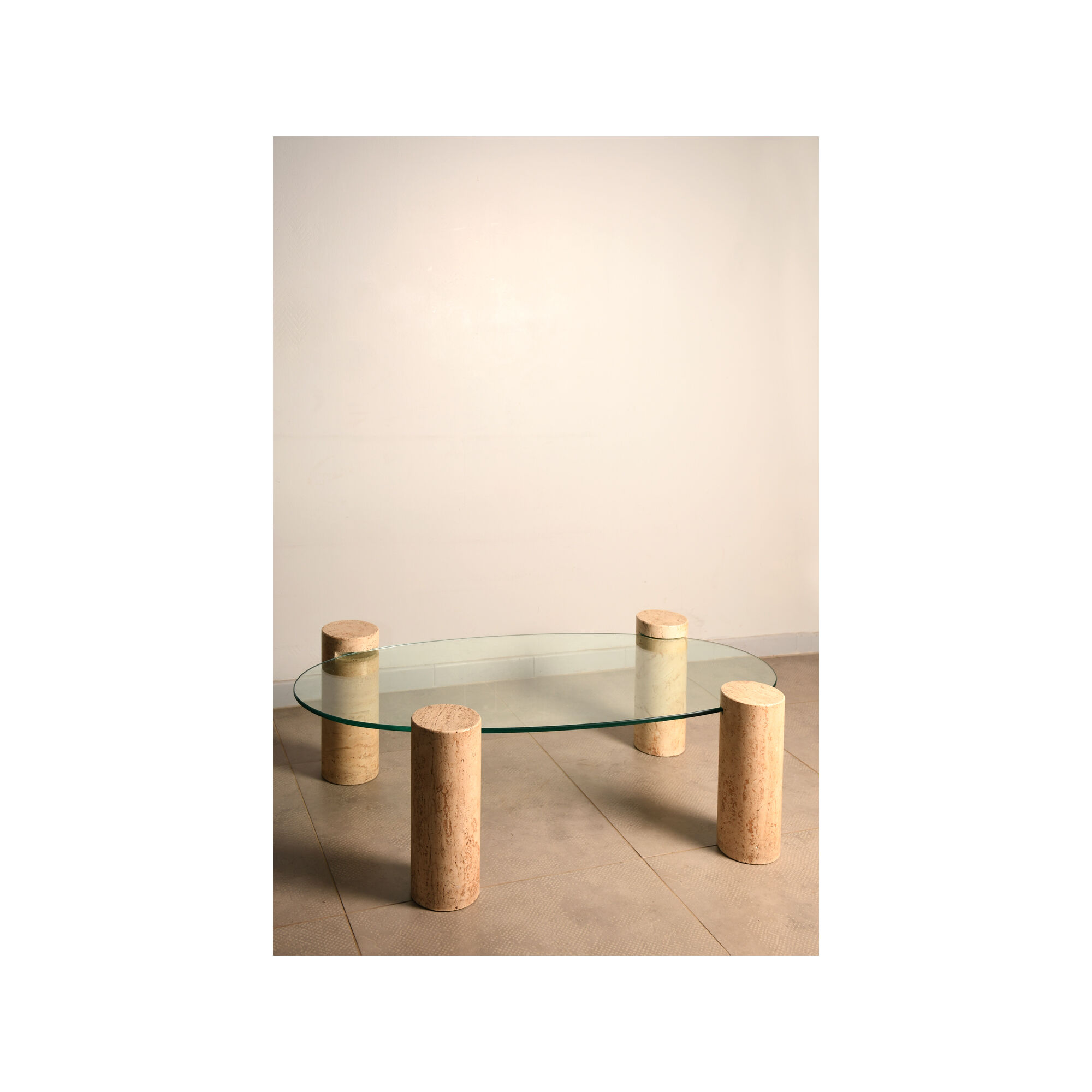 Coffee table, marble legs, glass top, from the 60s