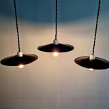 Ensemble de 4 suspensions industrielles en tôle émaillée noire et blanche