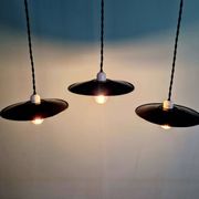 Set of 4 industrial pendant lights in black and white enamelled sheet metal