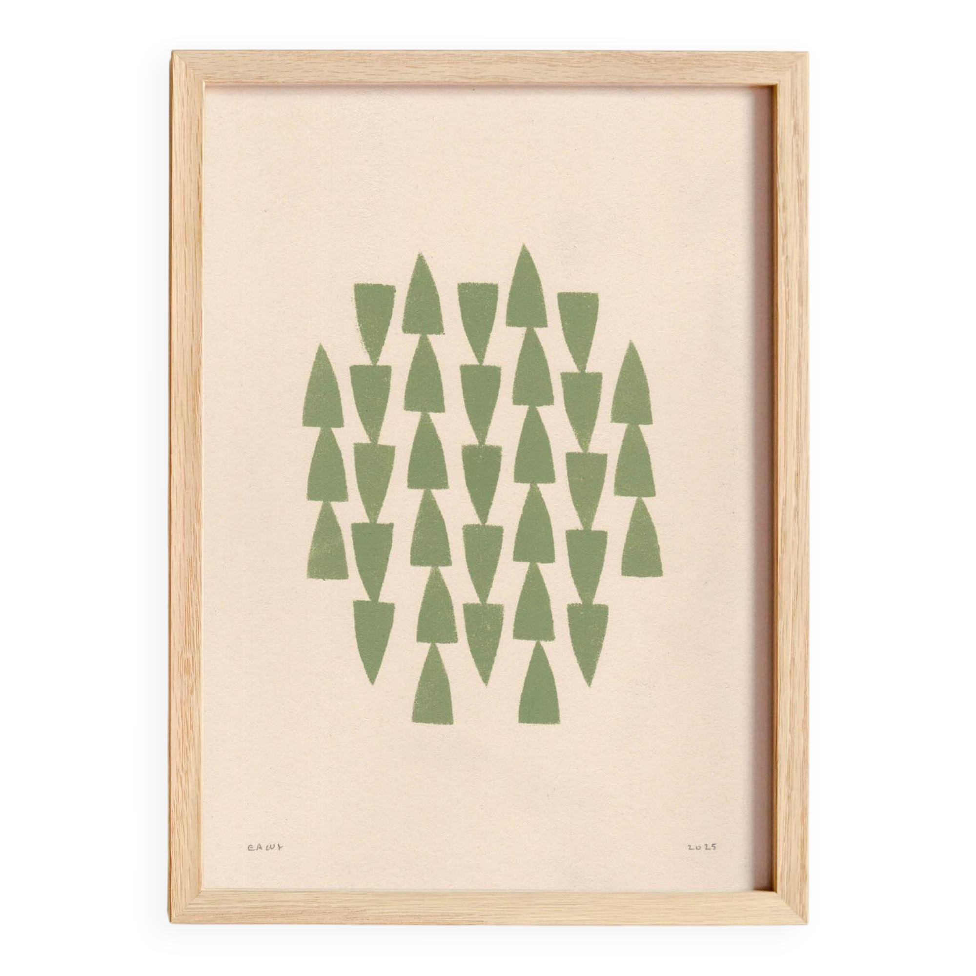 Abstract painting on green B281 paper signed eawy