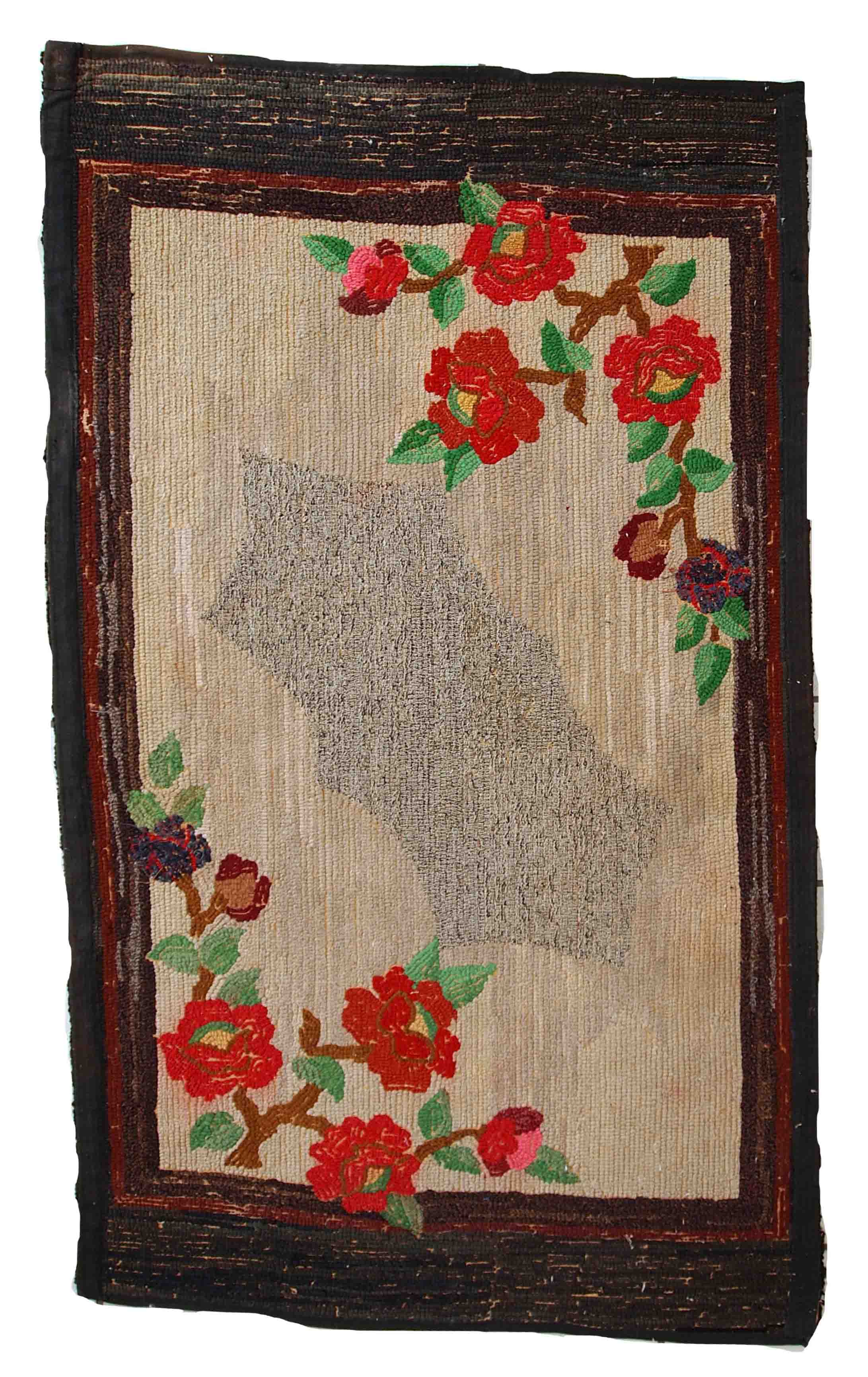 Old American Carpet Hooked handmade 78cm x 138cm 1920s, 1C705