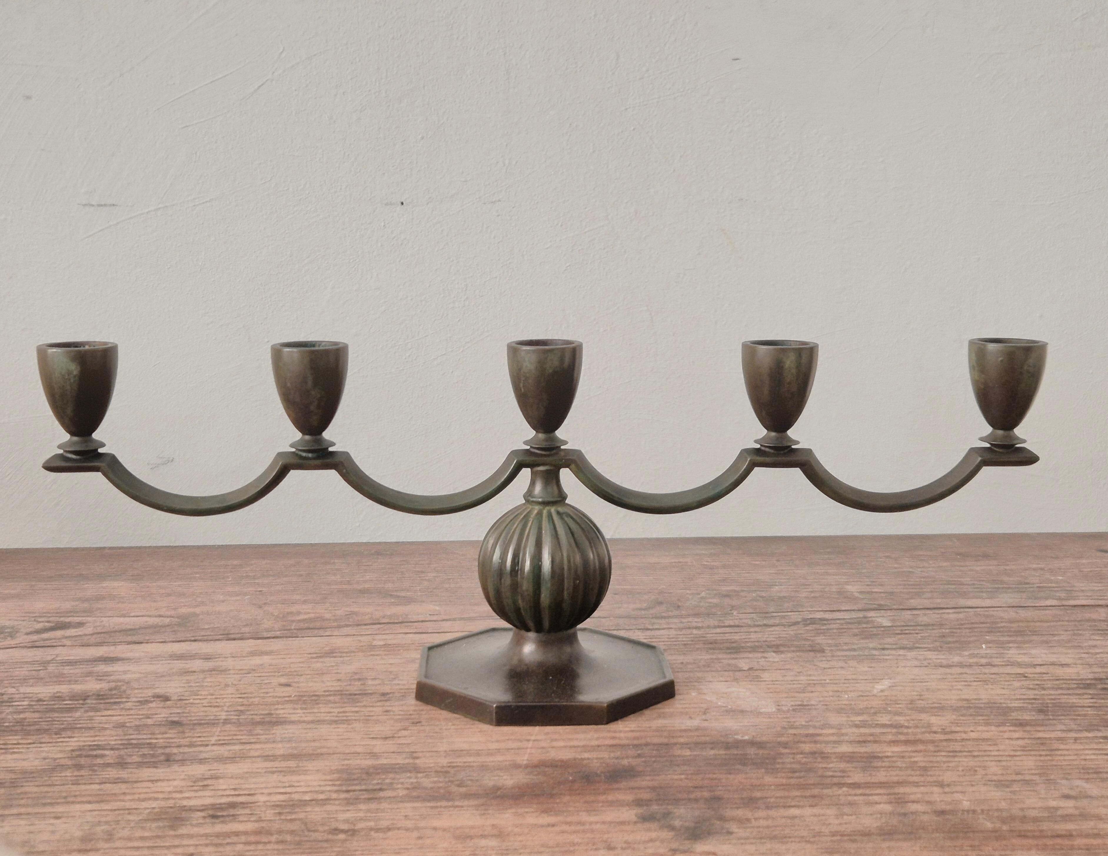 Elegant Swedish Grace Candelabra in Solid Bronze by Jacob Ängman, GAB