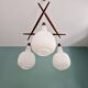Scandinavian chandelier in teak and white opaline, 1960s