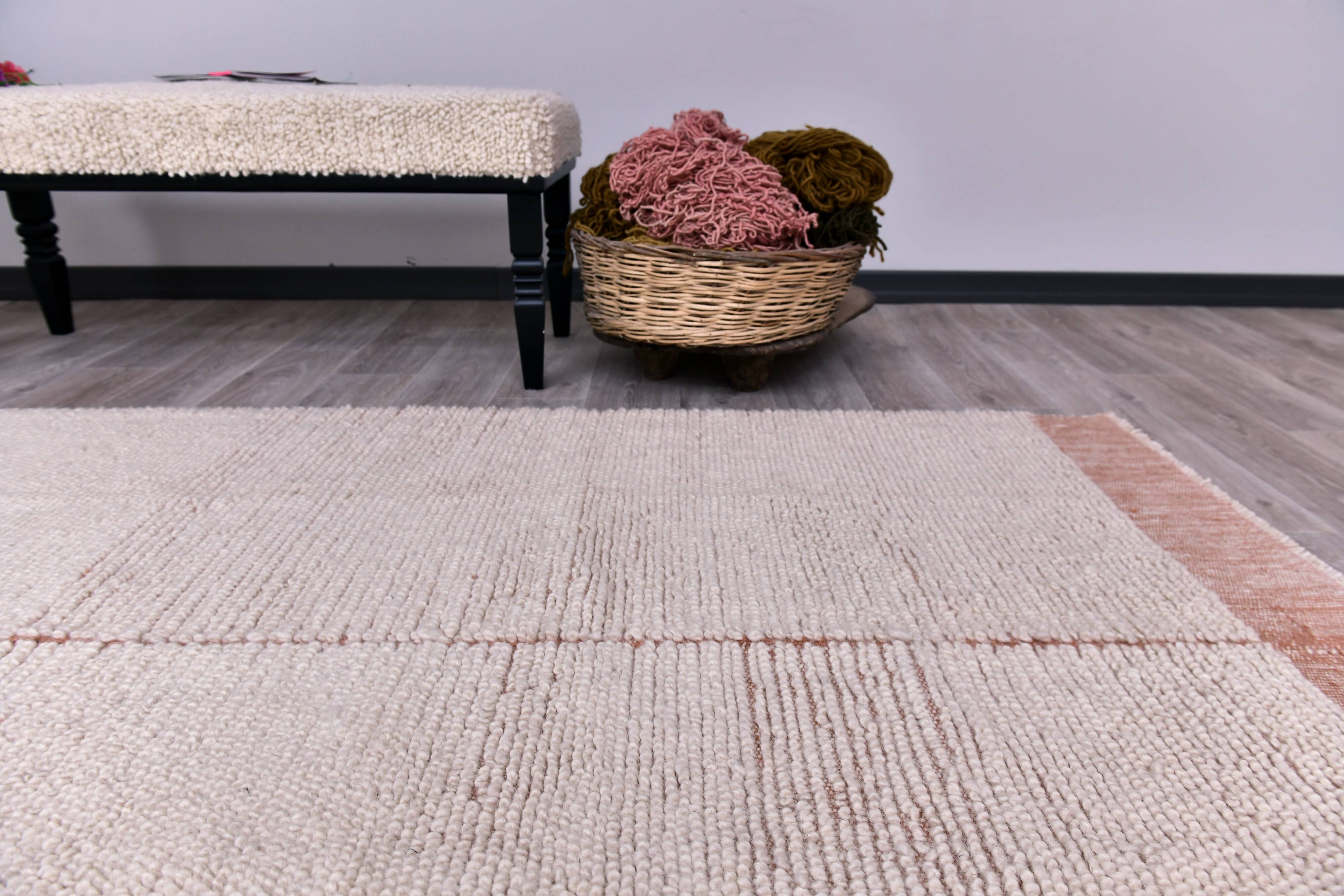 Wool Shaggy rug 200x300 cm , Hand made wool apricot orange carpet