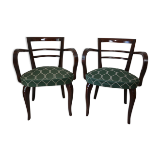 Pair of green English style bridge armchairs 1940