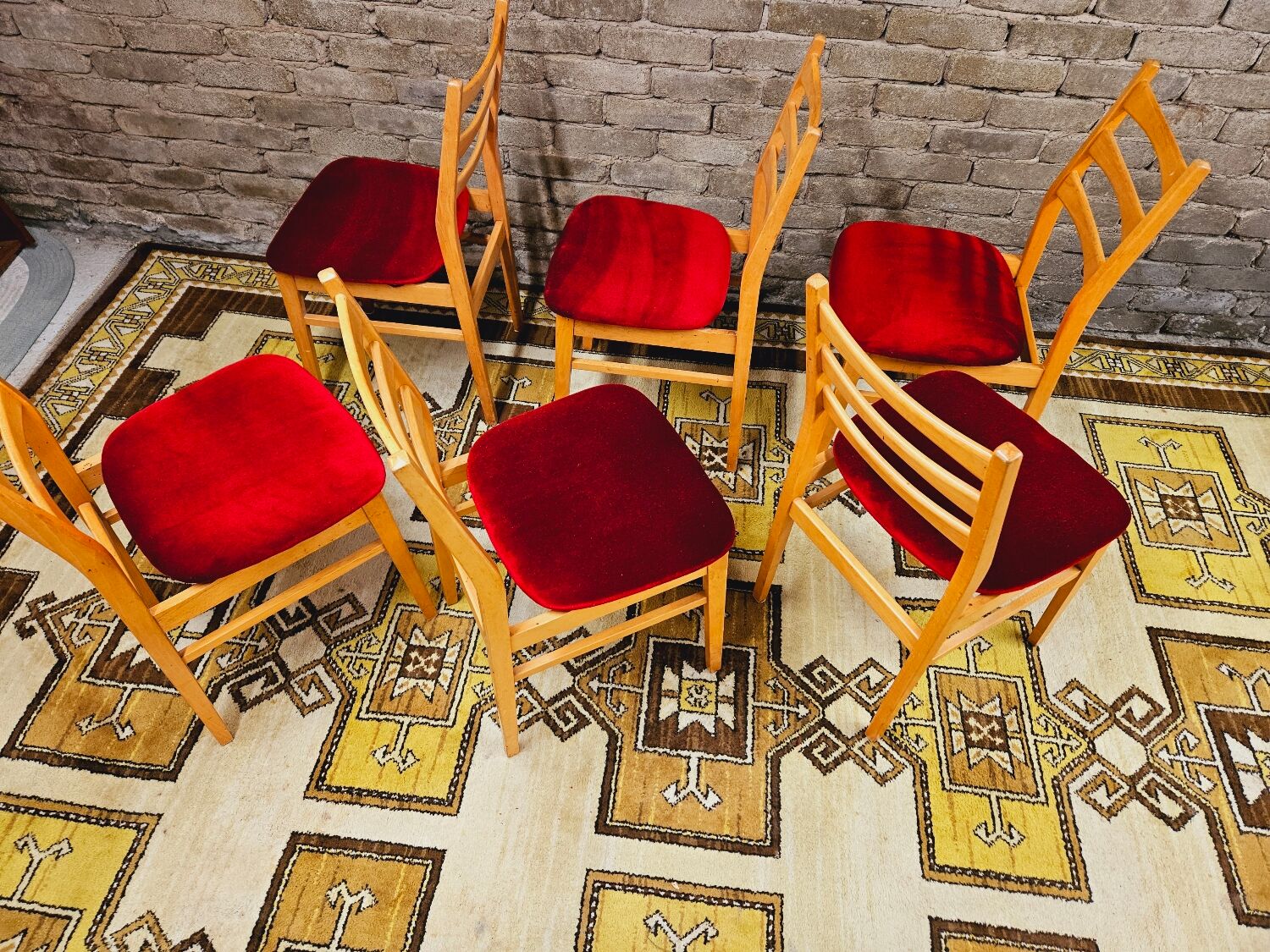 Set de 6 chaises tissu rouge 1960