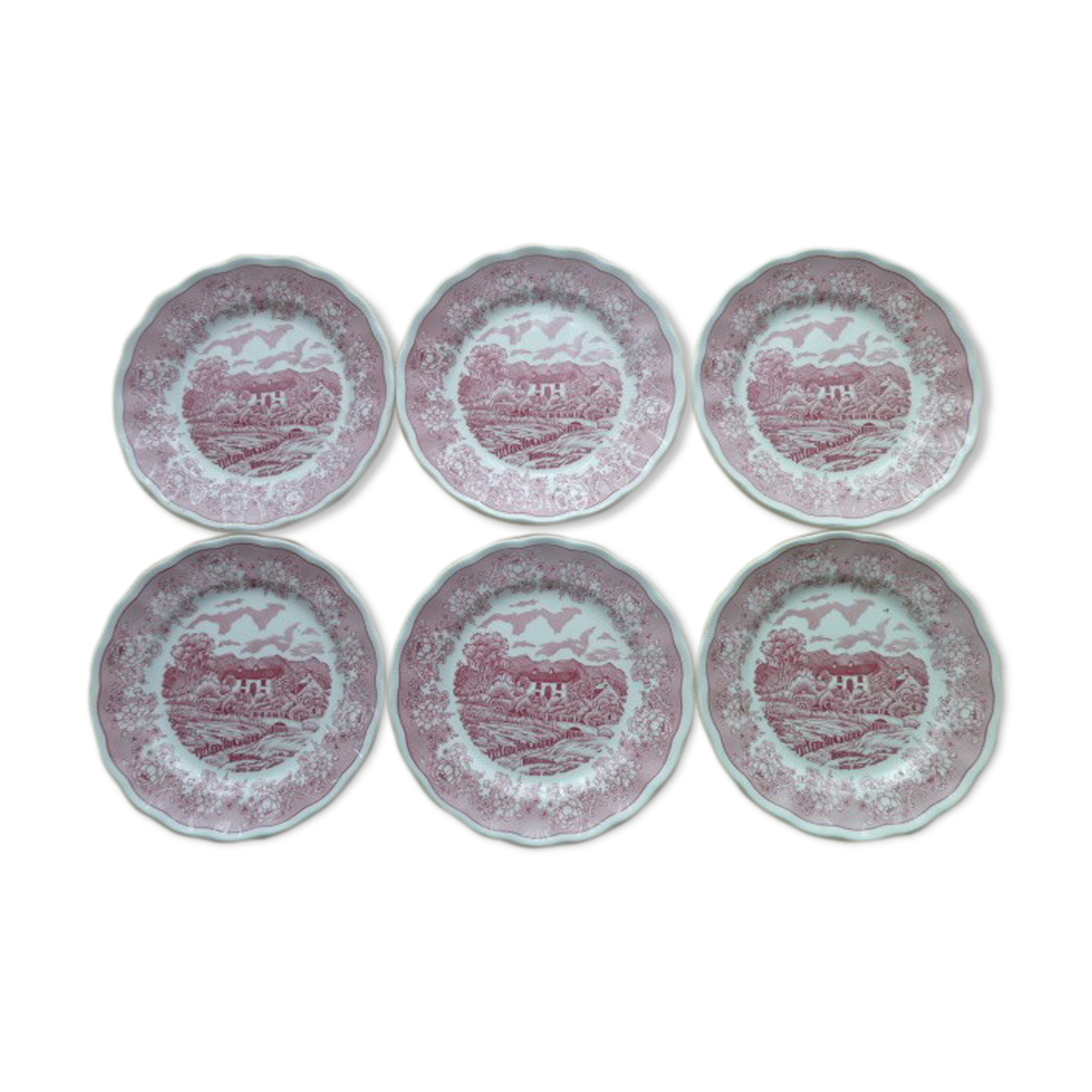 Set of 6 dessert plates in Porcelain N.Fontebasso Swiss Landscape