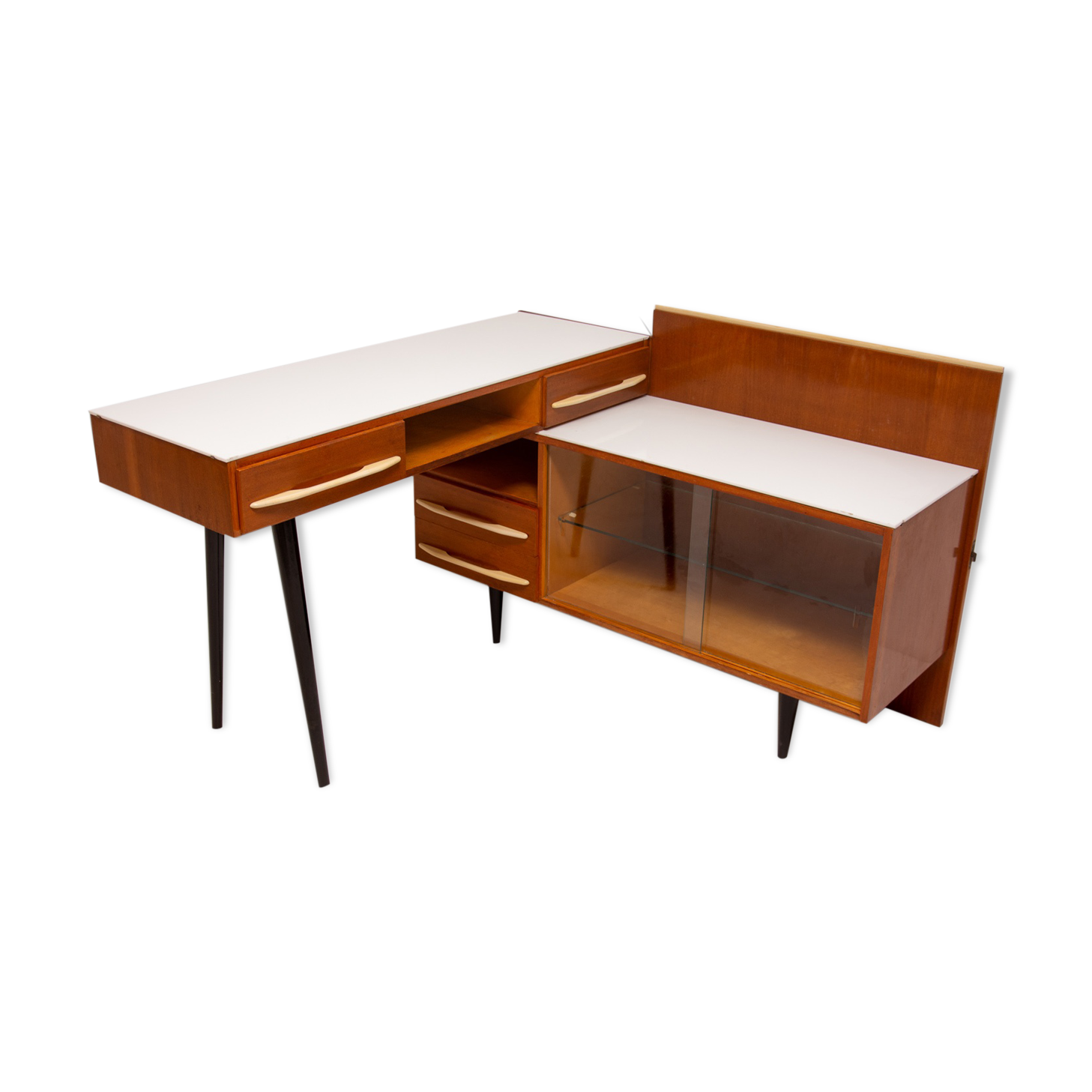 Corner writing desk with a bookcase by Mojmír Požár for ÚP Závody