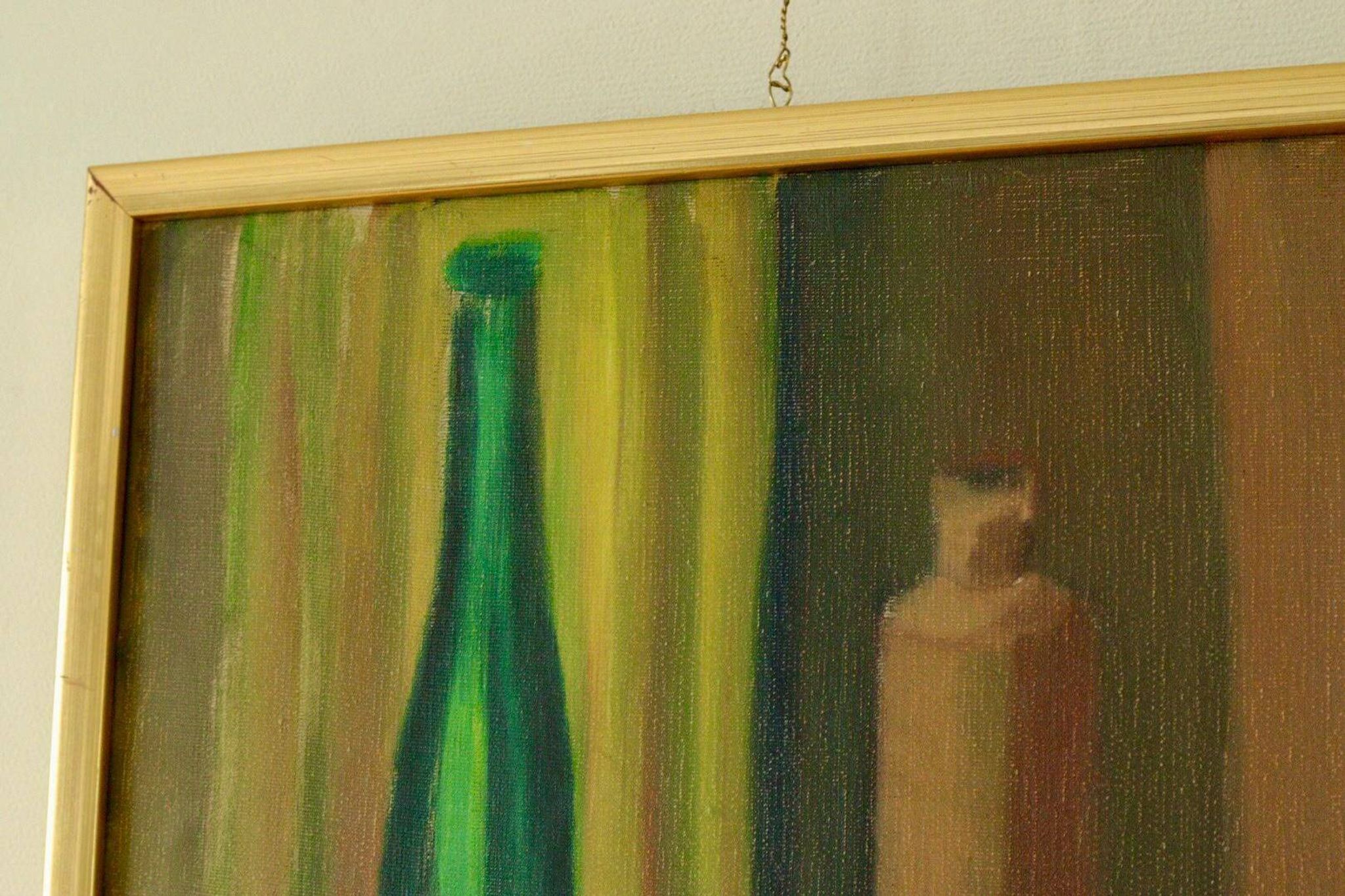 Oil on Swedish canvas "Still Life 'Bottles and Apples', Hugo Olson"