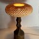 Large brutalist table lamp with rattan shade, Dutch ca 1960s ( 76 cm )
