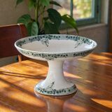 Antique 19th-century compote dish made of ironstone, signed Sarreguemines, from the "Verdun" collection.