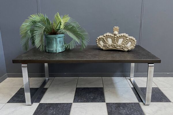Table basse en ardoise et chrome par le Dr Peter Daenert, années 1970
