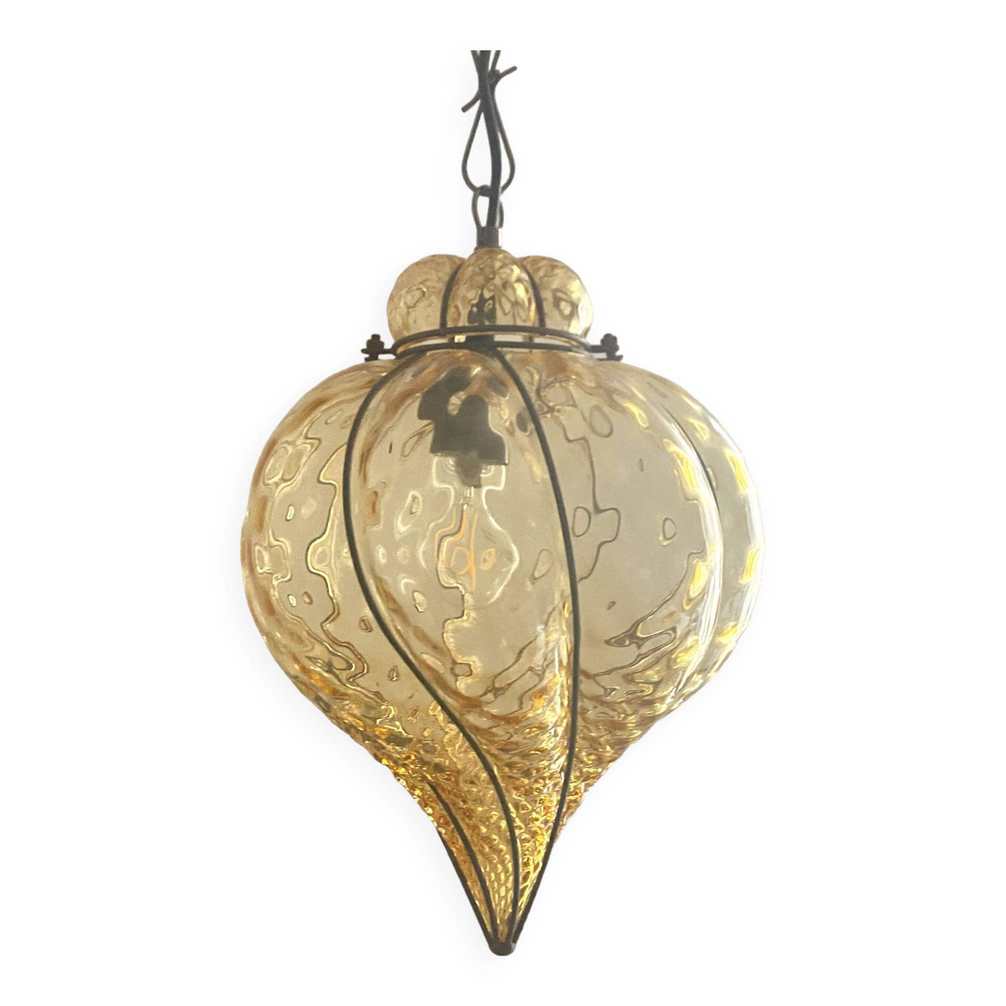 Amber Murano Glass Venetian Lantern Pendant