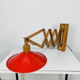 SCE 60s accordion wall light, wood and red reflector