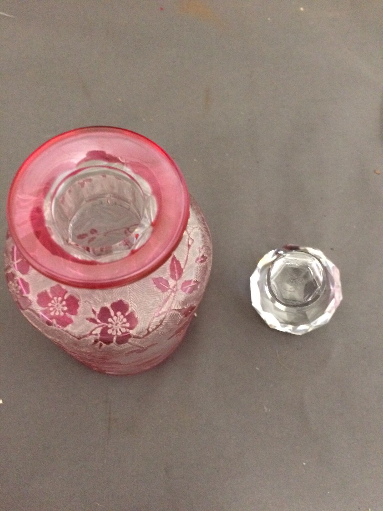 Baccarat cut old crystal bottle