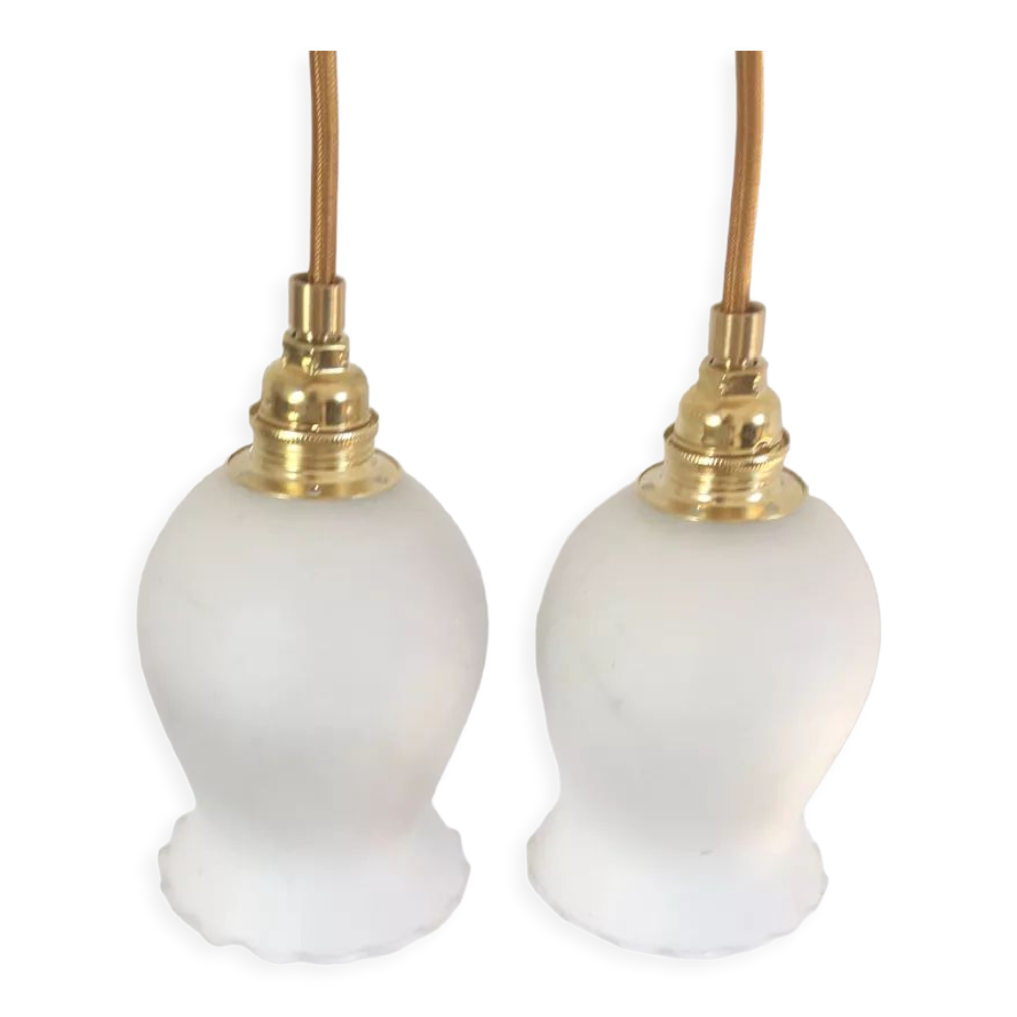 Pair of vintage opaline walking lamps