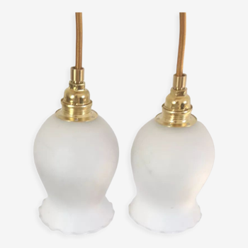Pair of vintage opaline walking lamps