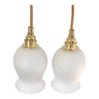 Pair of vintage opaline walking lamps